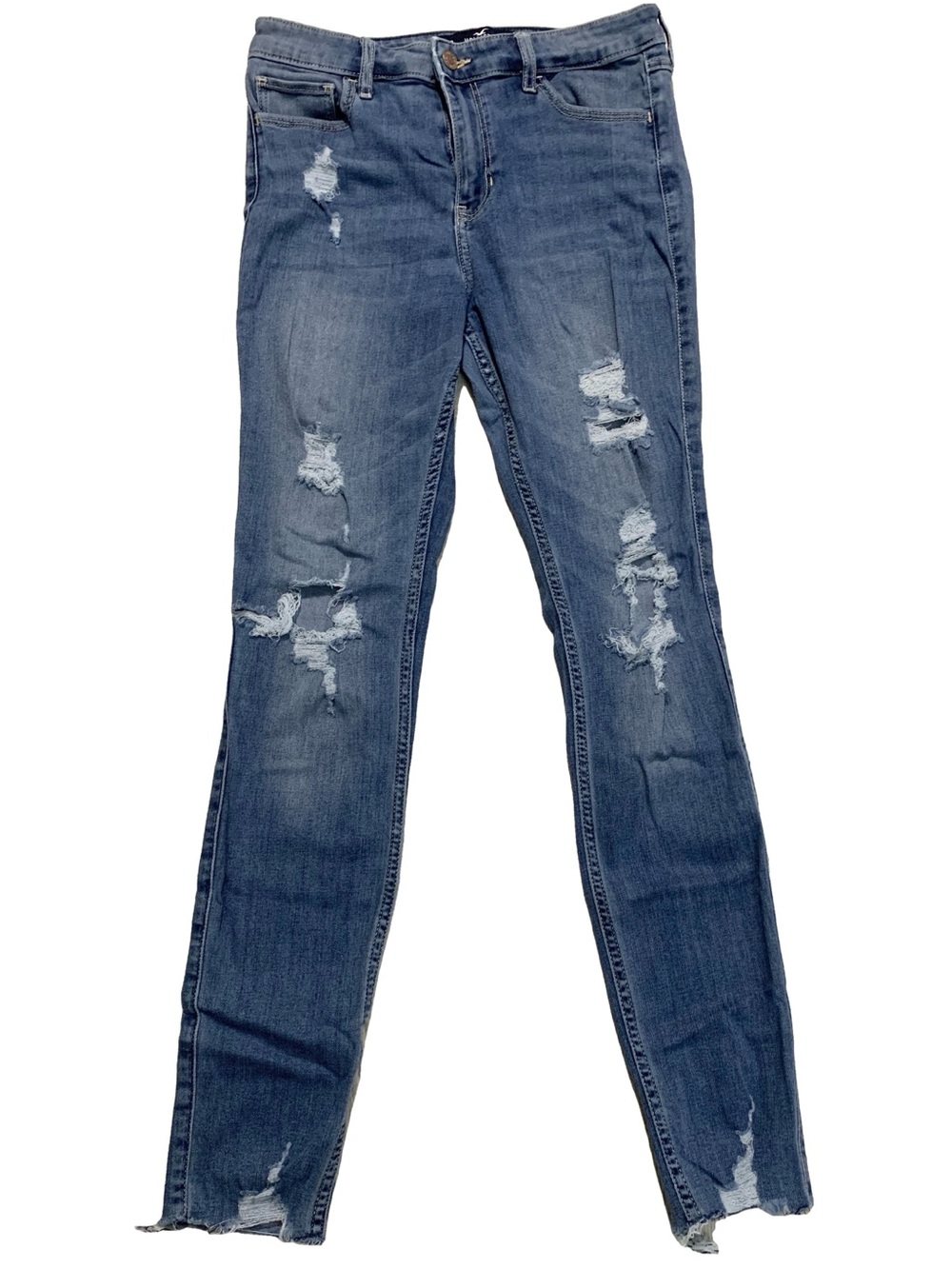 Hollister High-Rise Super Skinny Distressed Raw Hem Classic Stretch Denim Jeans